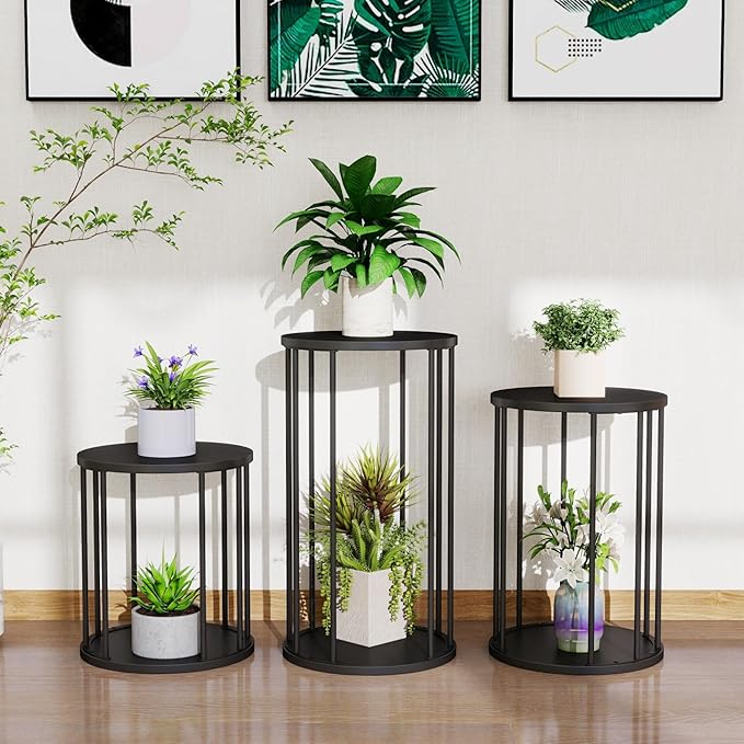 Plant Stand Indoor,small plant stool,Flower Pot Corner stand holder,Mid Century Heavy Duty Metal Tall Home Decor,Modern Round End Table,Small Rustic Display Stand for Living Room,Bedroom(Black,14In)
