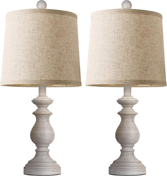 PARTPHONER Traditional Table Lamp Set of 2, Rustic Farmhouse Table Lamps for Living Room Bedroom, 22" Bedside Desk Lamps Vintage Nightstand Lamps with Linen Shades, Antique Grey