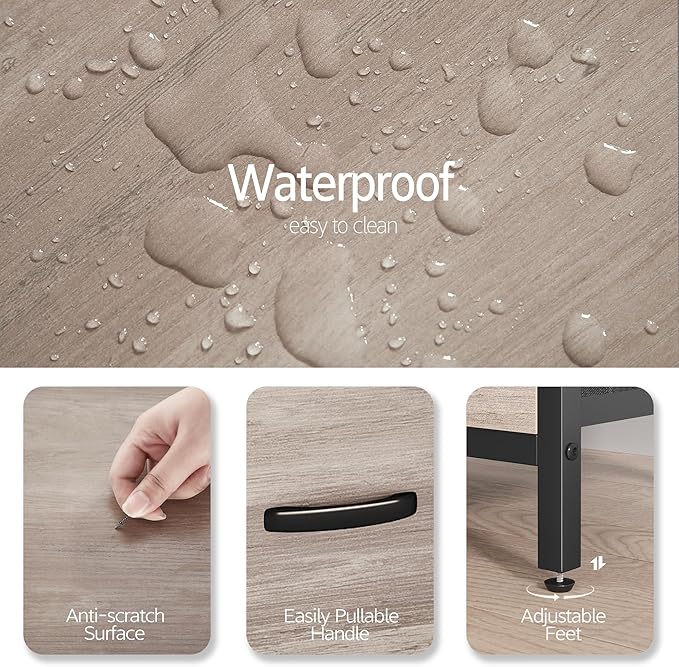 Vagusicc Nightstand with Charging Station, Bedside Table with USB Ports and Outlet, End Table Side Table with 2 Fabric Drawers for Bedroom, Living Room, Greige