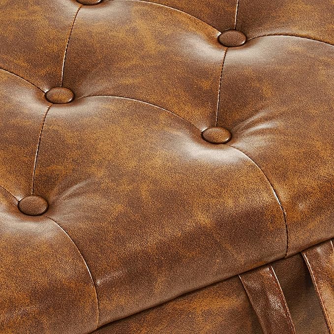 Furniliving 63” End of Bed Bench, Bedroom Bench with Button-Tufted, Large Upholstered Storage Ottoman Benches Entryway Bench with Storage Shoe Cabinet Bench, for Bedroom, Living Room, PU, Brown