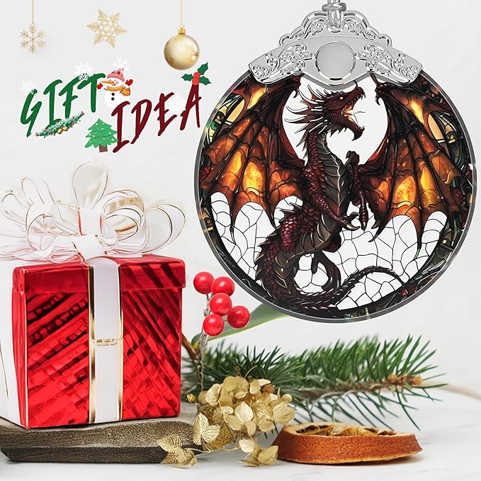 Stained Glass Flying Dragon Christmas Ornament - Holiday Home Decor - Tree Decoration - Gift Exchange Idea