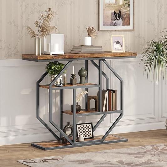 Entryway Table, Industrial Console Sofa Table with Storage, Narrow Accent Table for Living Room, Entry, Hallway, Entrance, Foyer, Rustic Brown CTHR28001