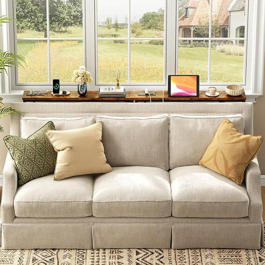 63 Inch Narrow Console Table with 2 Power Outlets, Behind Couch Table with Charging Station, Small Space Sofa Behind Table for Living Room, Entryway, Hallway, Rustic Brown