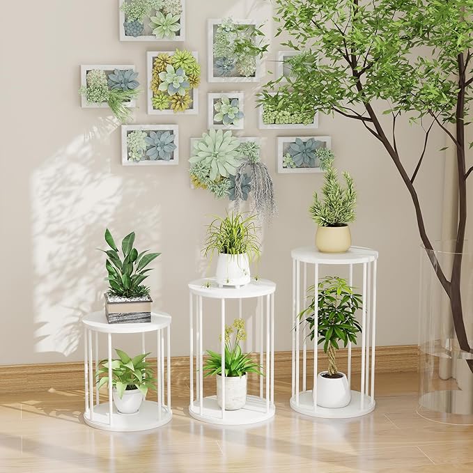 Plant Stand Indoor,small plant stool,Flower Pot Corner stand holder,Mid Century Heavy Duty Metal Tall Home Decor,Modern Round End Table,Small Rustic Display Stand for Living Room,Bedroom(White,14In)