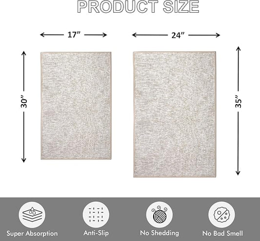 Ultra Thin Indoor Door Mat, Low-Profile Door Mats Indoor Entrance, Non-Slip Natural Rubber Backing Doormat, Washable Entryway Doormats, Fade Resistant Dirt Trapper for Kitchen, 35''x24'',Beige