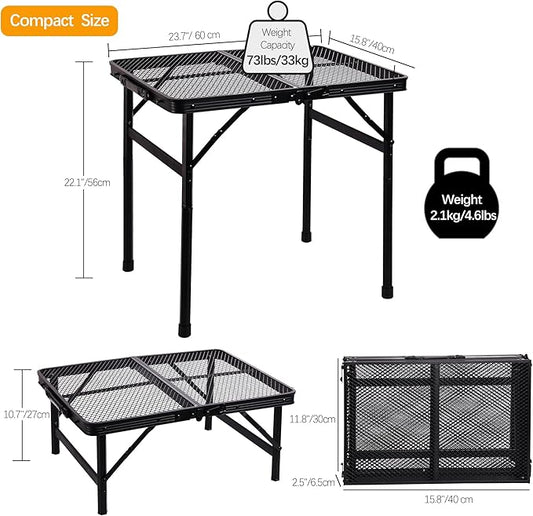 Small Folding Table for Camping Picnic Grill,Garden BBQ Side Table-Portable Lightweight,Compact,Height Adjustable Patio Outdoor Table with Carry Bag