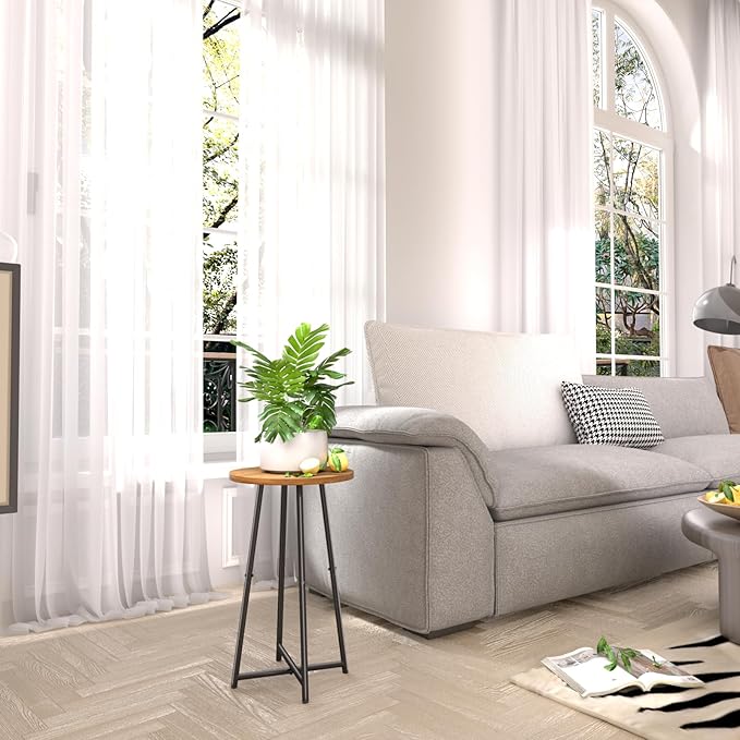 Plant Stand Indoor, Wood Plant Stand for Indoor Plants, Mid Century Plant Table,Modern Small Round Flower Pot Stand, Single Tall Plant Holder for Living Room,Balcony, Rustic Brown End Side Table