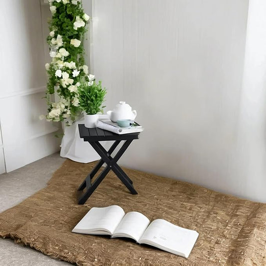 Small Side Table Square Folding, Patio Foldable Wooden End Tables for Outdoor Indoor Porch Camping Living Room Bedroom, as Coffee Table or Plant Stand, Black