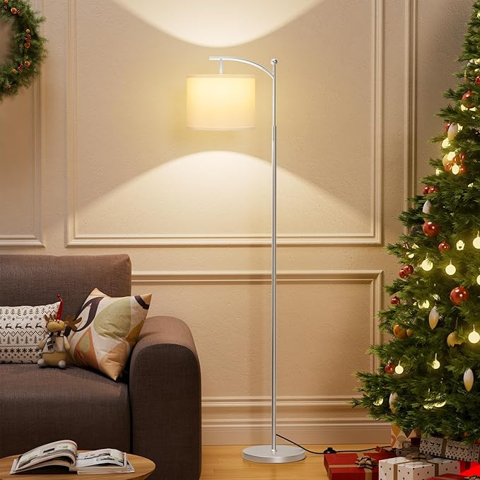 60" Floor Lamps for Living Room with 3 Color Temperatures, Adjustable White Shade with Silver Pole, Tall Lamps for Living Room Bedroom Office Classroom Dorm Room, 9W Bulb Included