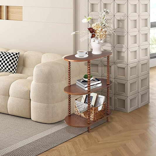 Sofa Table, 3-Tier Oval Narrow Side Table with Storage Shelves, Console Table for Entryway, Hallway, Living Room and Bedroom, Walnut