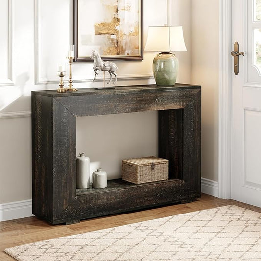LITTLE TREE 47 Inches Console Table, Sofa Table with Storage, Modern Entryway Table for Hallway, Narrow Long Sofa Entryway Table for Living Room, Black