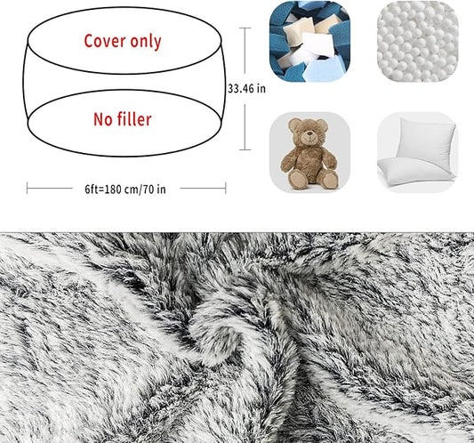 (No Filler Bean Bag Chair Cover Without Filler,Big Round Soft Fluffy PV Velvet Washable Bean Bag Lazy Sofa Bed Cover for Adults,Living Room Bedroom Furniture Outside,6ft Dark Grey