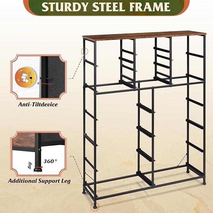 Tall Console Table with 15 Fabric Drawers, Entryway Table with Storage, Tall Storage Organizer with Wood Top, Steel Frame for Living Room, Hallway, Office, Rustic Brown