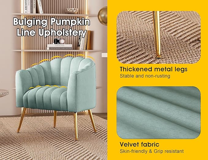 Oversized Pumpkin Couch Accent Chair, Modern Comfy Velvet Upholstered Barrel Chairs, Luxury Single Sofa Armchair for Living Room, Waiting Room, Office and Vanity, (Blue)