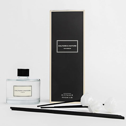 CULTURE & NATURE Reed Diffuser Set 6.7oz (200ml) Lemon Scented Diffuser with Sticks Home Fragrance Reed Diffuser for Bathroom Shelf Decor