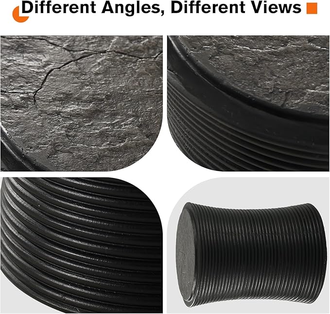 HOMPUS Concrete Outdoor Side Table w Cylindrical Thread Round Coffee Table, Home Decor Plant Stand Outdoor Accent Table Patio Drum End Table for Living Room, Bedroom or Balcony, Black