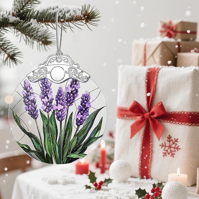 Stained Glass Ornament: Lavender Flower Christmas Ornament – Christmas Tree Decor & Holiday Decor | Flower Lovers Gifts, Gift Exchange & Gifts for Family, Coworkers, Friends & Her