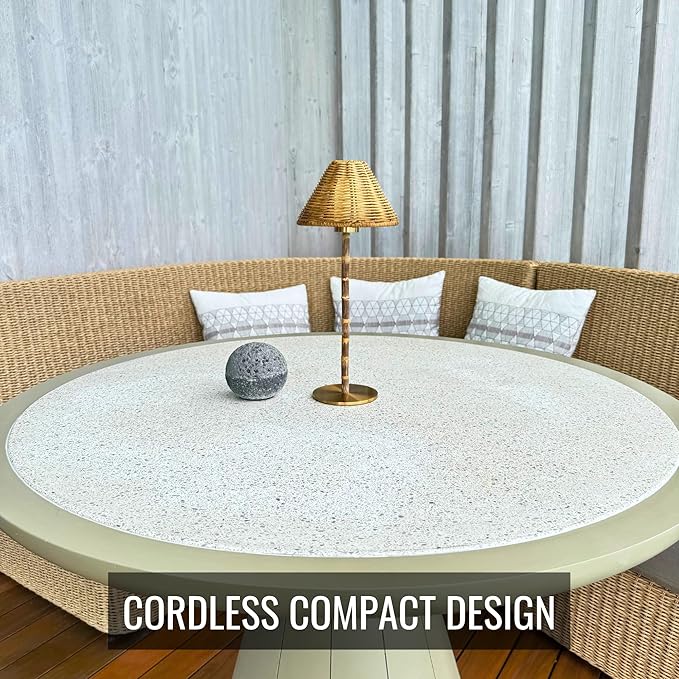 Bamboo Cordless LED Table Lamp – Rechargeable 24-Hour Battery, Dimmable Warm Light, 15" Portable Wireless Lamp with Remote for Indoor/Outdoor Use, Home, Patio, Restaurant – Natural Rattan