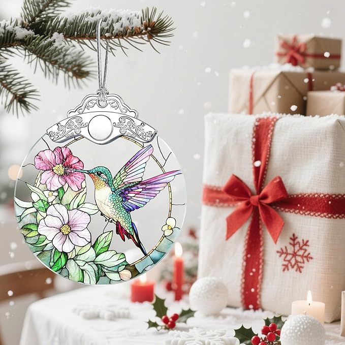 Stained Glass Hummingbird Christmas Ornament: Christmas Tree Ornaments & Decor, Holiday Decor – Holiday Presents, Gift Exchange Ideas & Elegant Keepsake for Family, Coworkers & Friends
