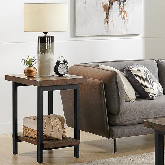 Pomona 27-Inch Wood End Table in Rustic Natural Finish with Metal Legs - 2-Tier Modern Farmhouse Side Table for Home Décor or Accent in Living Room, Bedroom, and Office by Alaterre Furniture