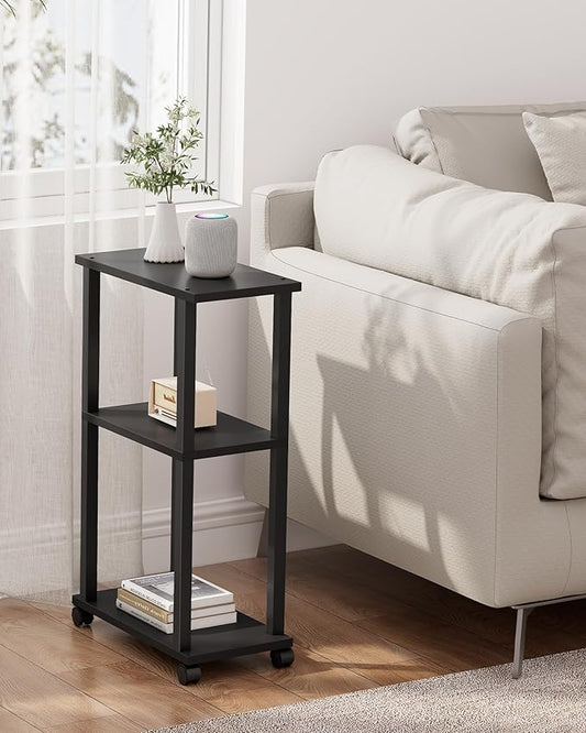 TUTOTAK Small Side Table, Narrow End Table, Bedside Table, Set of 2, Couch Side Table with Wheels for Living Room or Bedroom, Black TB01BK0612