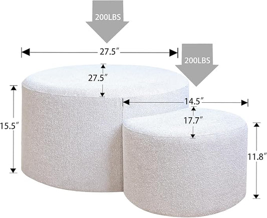 WILLIAMSPACE Upholstered Nesting Coffee Table Set of 2, Round Fabric Coffee Tables, Modern Side Tables Accent End Table Footrest Ottoman for Living Room Apartment (Beige Fabric)