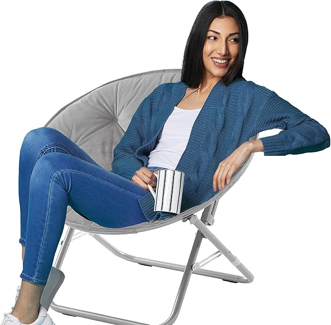 Urban Lifestyle Micromink Foldable Saucer Chair, Grey