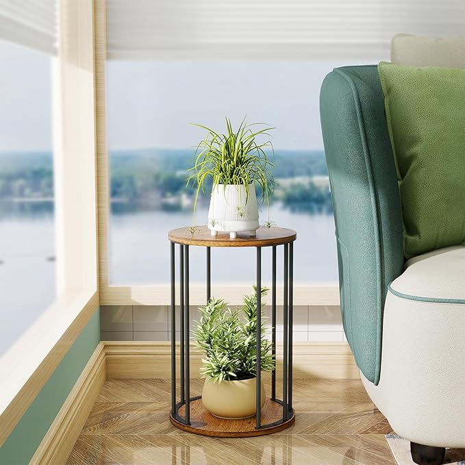 Plant Stand Indoor,small plant stool,Flower Pot Corner stand holder,Mid Century Heavy Duty Metal Tall Home Decor,Modern Round End Table,Small Rustic Display Stand for Living Room,Bedroom(Brown,18In)