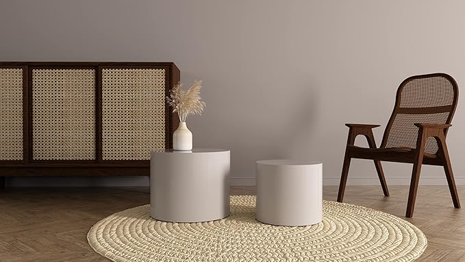 Kevinplus White Coffee Table Small Nesting Side Table Set of 2 for Living Room, Modern-Industrial Round