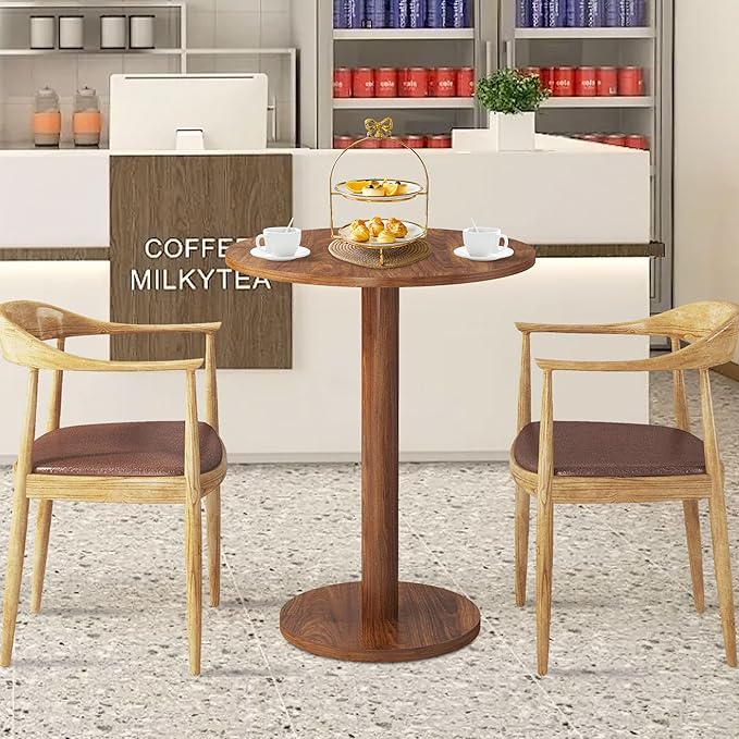 Round Dining Table, Circle Dining Table for 1-2 23.6 in, Modern Farmhouse Dinner Table Breakfast Tulip Table, for Kitchen/Small Space/Little Nook - Walnut