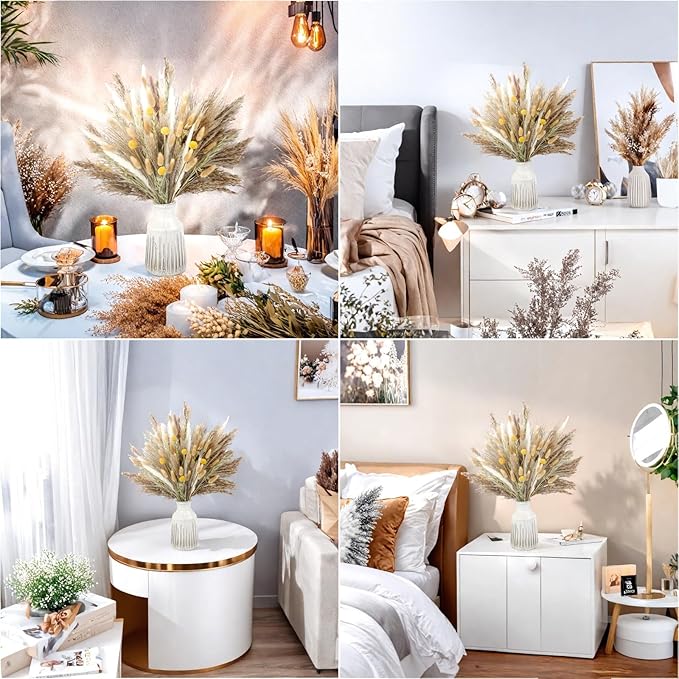 118PCS Dried Flowers Bouquet,(Vase Not Included), Dried Pampas Grass, Reed,Pompas Grass, Boho Wedding Reception,Table Centerpiece Decoration.