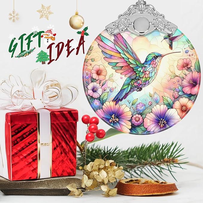 Hummingbird Stained Glass Orament - Christmas Ornament - Christmas Decorations for Tree - Holiday Present ldeas - Gift Exchange