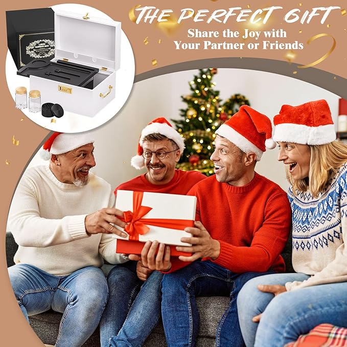 Lockable stash box with rolling tray – Premium bamboo box organizer with grinder, jars & brushes | Stylish wooden stash boxs, spacious Storage Box, great large stash box for home,Holiday Gift