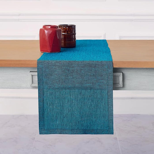 Solino Home Linen Table Runner 36 Inches - 100% Pure Linen Chambray Teal Table Runner 14 x 36 Inch Ideal for Dresser and Coffee Tables - Athena - Christmas, Thanksgiving