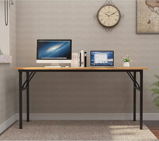 Need Home Office Desk - 62 Inches Large Computer Desk Sturdy Black Table Foldable Desk Gaming Computer Table No Assembly Required Teak AC5BB(157.5 * 60)