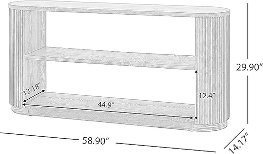 kevinplus 58.9'' Console Table Sofa Table for Entryway, 3-Tier Storage Open Shelf Modern Countryside Farmhouse Style, Elegant Wood Grain & Fluted Design, Easy Assemble, Natural