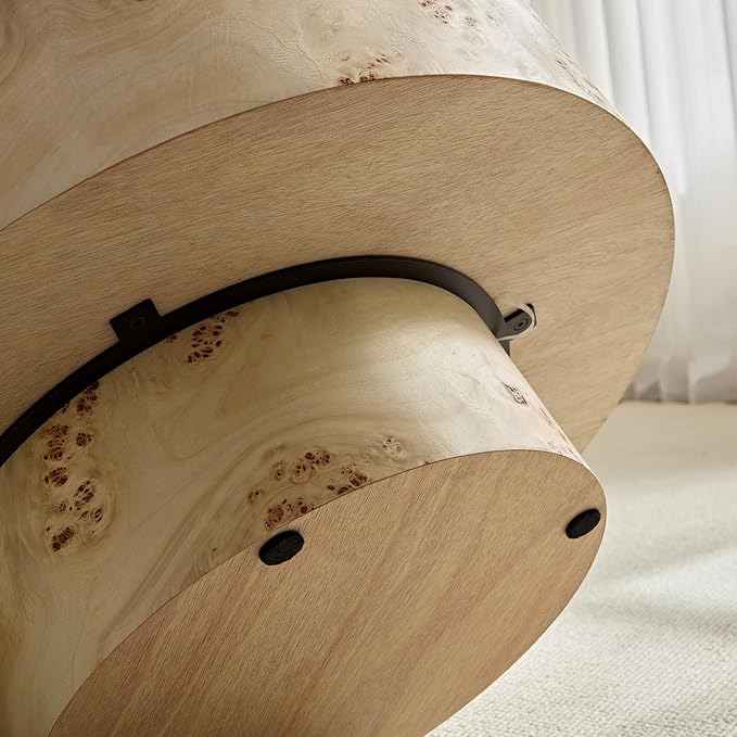 Round Wood Coffee Table with Burl Wood Veneer and Sturdy Pedestal for Living Room,31.49" Mid Century Modern Side End Table Accent Center Table for Apartment,Easy to Assembly