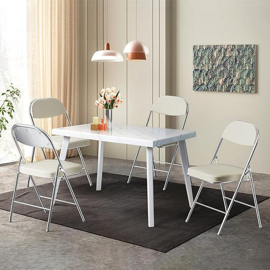 VINGLI Folding Chairs with Padded Seat & Backrest, Metal Frame, Durable Corduroy Fabric, 350 lbs Capacity, Set of 1, Off-White – Ideal for Weddings, Parties, Office Events