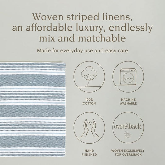 Over&Back Set of 4 Woven Placemats - Colorful Dining Table Mat - 100% Cotton - Machine Washable - Kitchen and Home Decor - Blue - 14" L X 20" W