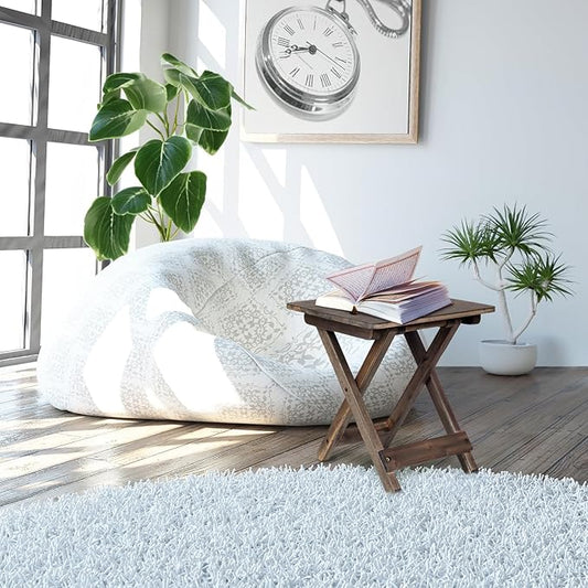 Small Patio Table, Folding Side Table, Accent Table, Wooden Top for Living Room, Bedroom (Square - Walnut - Set 2)