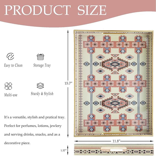 Spsyrine Serving Tray with Handles, Plastic Decorative Tray for Coffee Table, Living Room, Home Decor, 3040N