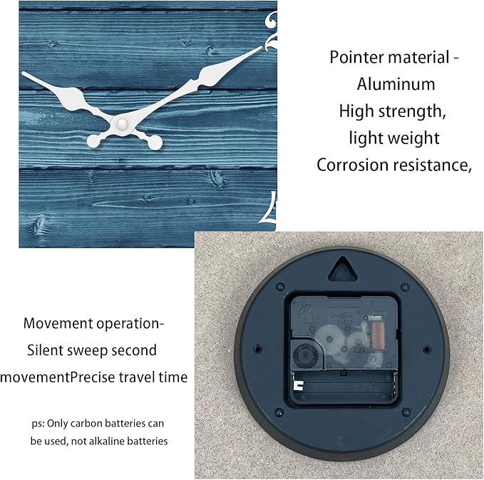 XFM 12 Inch Blue Wall Clocks for Kitchen Living Room Decor Silent Wooden Wall Clock Battery Operated Decorative Farmhouse Clock