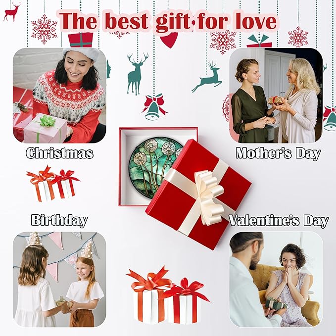 Stained Glass Window Hanging, Green Abstract Lotus Leaves Tree Sun Catcher for Window Door Home Decor Plant Suncatcher Christmas Mother's Day Birthday Gifts for Women Men Mom Nana 11.8 in