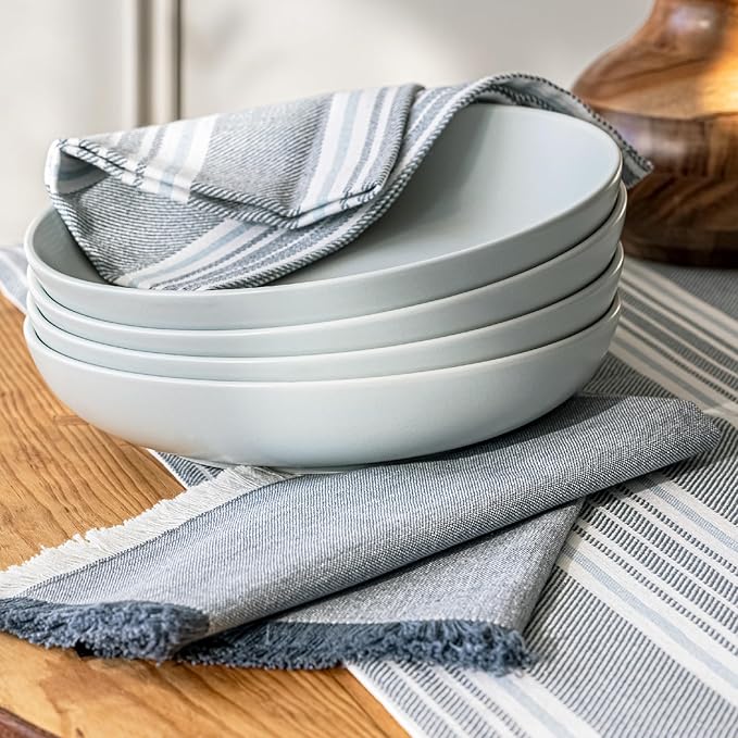 Over&Back Set of 4 Woven Placemats - Colorful Dining Table Mat - 100% Cotton - Machine Washable - Kitchen and Home Decor - Blue - 14" L X 20" W