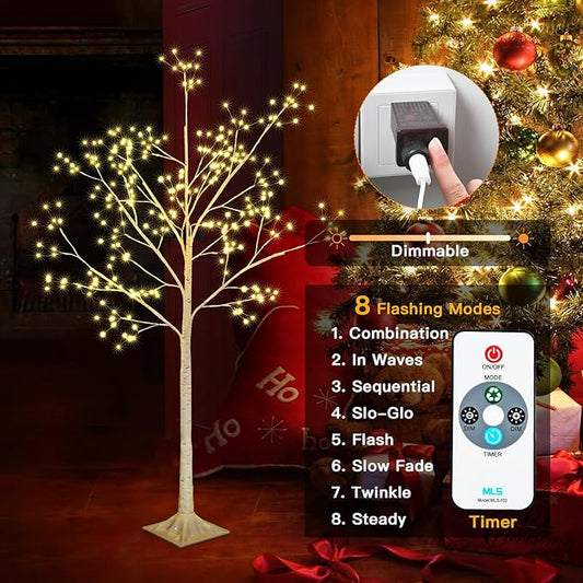 288 LED Birch Tree Lighted with Remote Control, Electric Plug in DIY Artificial Tree Lights, Fairy Spirit Tree lamp for Home Bedroom Christmas Party Indoor Decor Lights (Warm White)