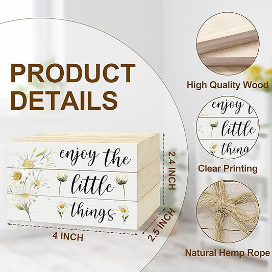 3 Pcs Decorative Books for Home Decor, Mini Faux Books Decoration, Daisy Wooden Books Tiered Tray Decor, Stacked Books for Decorating Living Room Coffee Tables Bookshelf Fireplace(08)