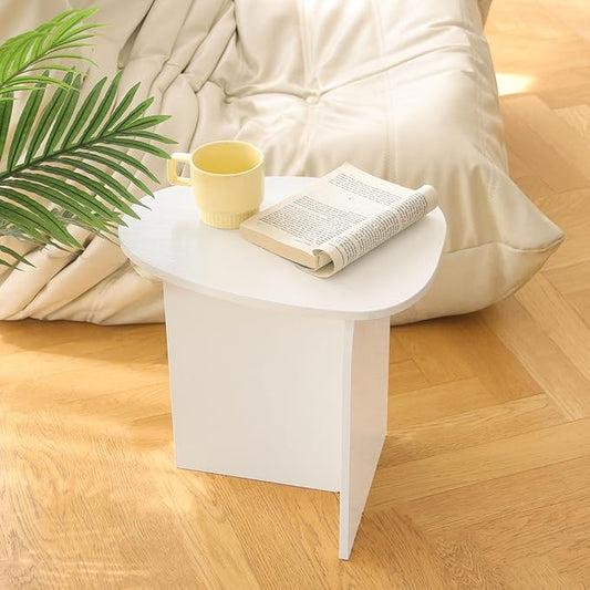 AWASEN White Side Table, Small Triangle End Table Living Room, Modern Accent Table with Unique Tabletop, Mini Bedside Table for Small Spaces, White