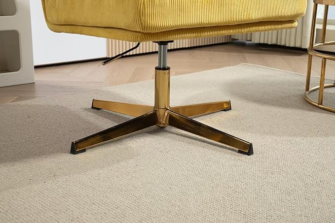 ZOBIDO Modern Accent Corduroy Chairs Comfy Upholstered Vanity Chairs for Bedroom Armchair Dining Chairs with Golden Metal Legs Desk Chair for Living Room(Yellow