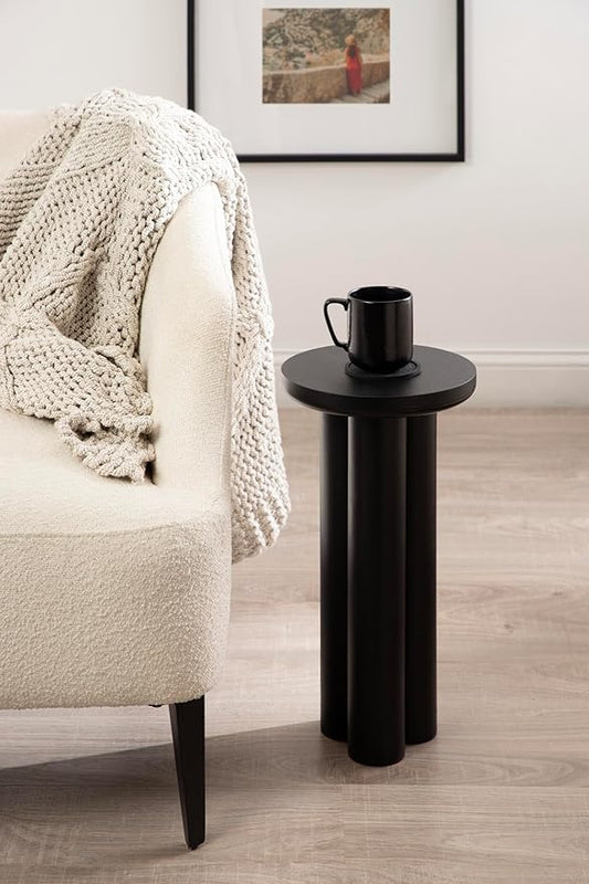 Kate and Laurel Pylar Modern Wooden Drink Table, 10 x 10 x 21, Black, Transitional Mini Table with Chunky Pillar Base for Use as Pedestal Plant Stand Indoors or Small Nightstand Option