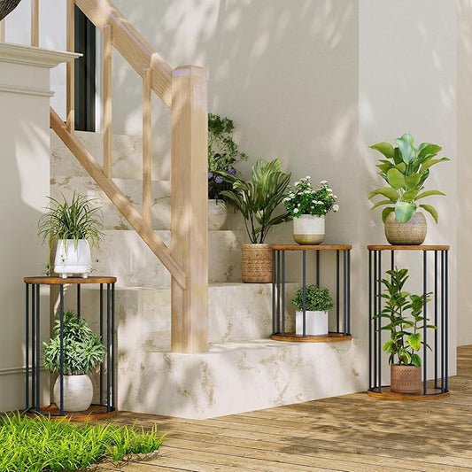 Plant Stand Indoor,small plant stool,Flower Pot Corner stand holder,Mid Century Heavy Duty Metal Tall Home Decor,Modern Round End Table,Small Rustic Display Stand for Living Room,Bedroom(Brown,21In)